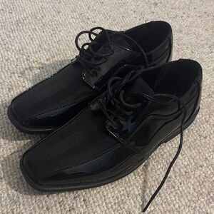 Kids Black Patent Lace-Up Dress Shoes